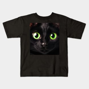 Black Cat with Green Eyes Kids T-Shirt